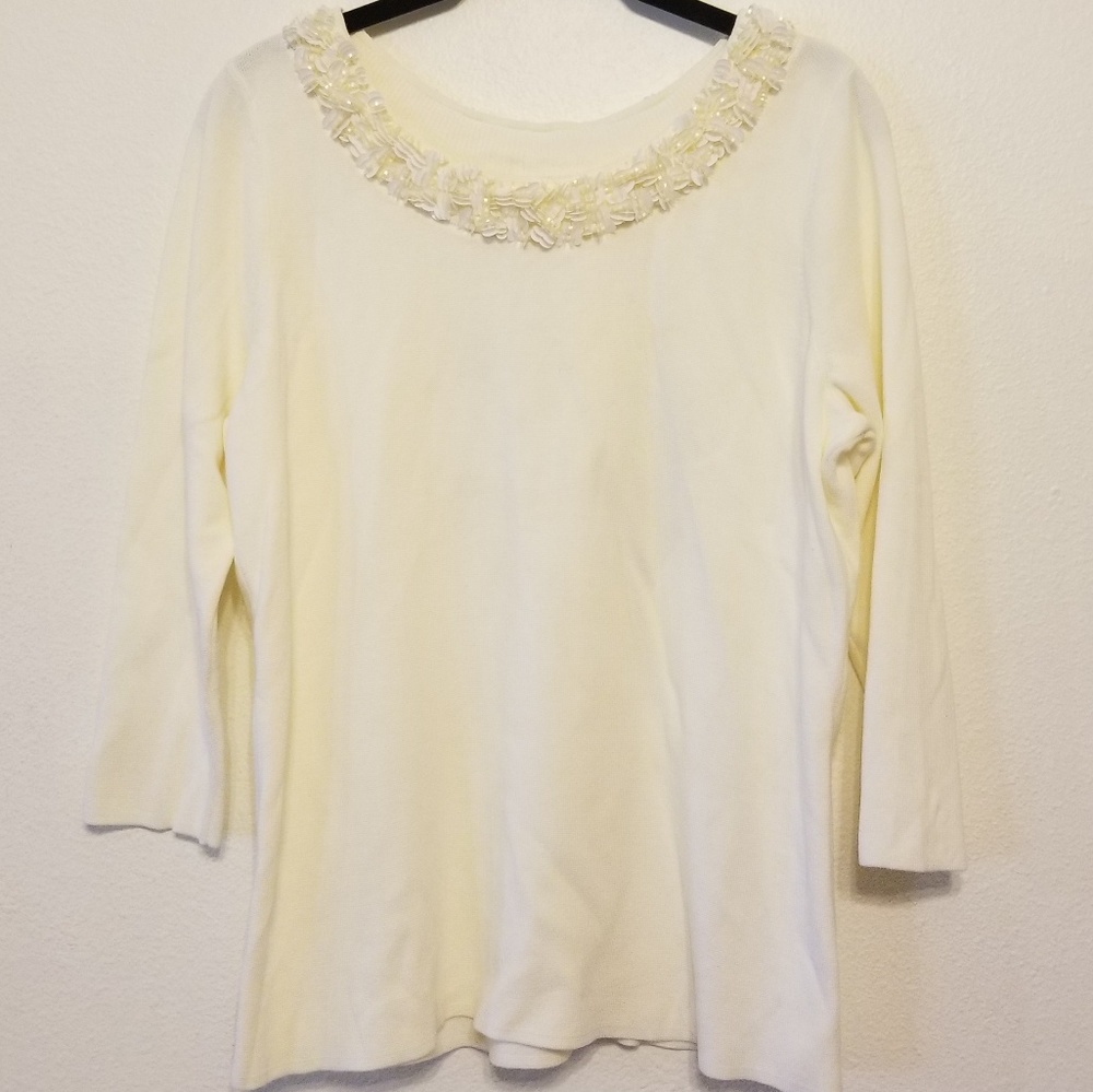 Talbots RSVP special occasion embellished neck top - ivory